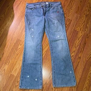 Old Navy Boot-Cut Jeans Ultra Low Waist Distressed Light Wash Vintage Denim